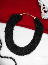The Beauteous Braided Criss-Cross Beaded Necklace (Black)