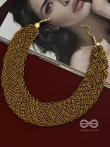 The Beauteous Braided Criss-Cross Beaded Necklace (Golden)