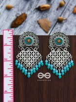 The Criss-Cross Embroidered Sun (Blue) - Embroidered Oxidised Earrings