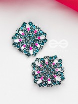 The Alluring Motifs - Statement Meenakari Studs (Teal)
