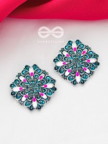 The Alluring Motifs - Statement Meenakari Studs (Teal)