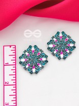 The Alluring Motifs - Statement Meenakari Studs (Teal)