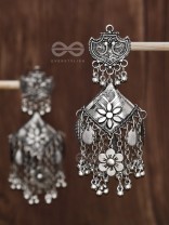 The Peacock Artwork Oxidised Square Statement Jhumkas