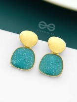 The Classy  Shimmer - Statement Golden Earrings (Teal)