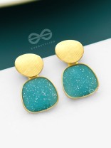 The Classy  Shimmer - Statement Golden Earrings (Teal)