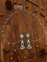 A Divine Allure - Oxidised Silver Earrings with hair Attachement