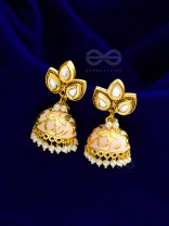 The Kundan Leafy Affair- Enamelled Golden Jhumki - Peachy Glow
