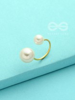 Precarious Pair Of Pearls - Statement Golden Ring