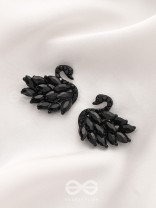 The Crystal Feathered Swans - Statement Embellished Studs - Black