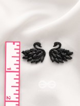 The Crystal Feathered Swans - Statement Embellished Studs - Black