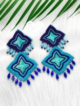 THE ROYAL GLAMOUR - EMBROIDERED PEARL STATEMENT EARRINGS ( teal and royal blue)