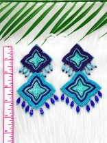 THE ROYAL GLAMOUR - EMBROIDERED PEARL STATEMENT EARRINGS ( teal and royal blue)