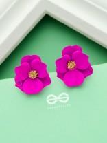 THE POISED PERIWINKLES - Statement Floral Studs (Fushcia)