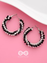 The Beaded Twists - Statement Hoops (Black-White)