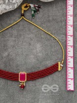 THE MYSTICAL MAGNIFICENCE - SET OF STATEMENT CHOKER AND EARRINGS (BERRY RED)