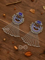 The Dangling Blooming Lotus - Statement Meenakari Earrings (Royal Blue)