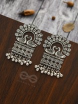 A Peacock's Stolen Kiss- Oxidised Boho Earrings