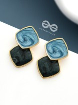 A CLASSY DELIGHT - STATEMENT ENAMELLED EARRINGS ( Blue-Black)