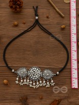 The Intricate Epitome - Embellished Oxidised Set of Choker and Earrings (White)