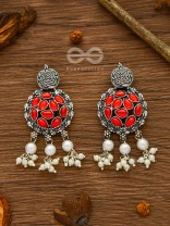 The Intricate Epitome - Embellished Oxidised Set of Choker and Earrings (Carmine Red)