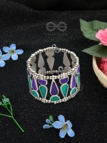 Kaliedoscope of Colours - Statement Enamelled Bracelet (Teal - Violet)