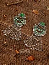 THE DANGLING BLOOMING LOTUS - STATEMENT MEENAKARI EARRINGS (FOREST GREEN)