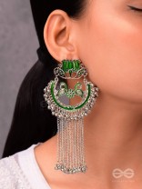 THE DANGLING BLOOMING LOTUS - STATEMENT MEENAKARI EARRINGS (FOREST GREEN)