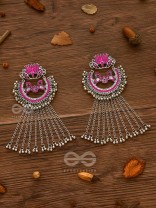 The Dangling Blooming Lotus - Statement Meenakari Earrings (Pink)