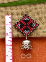 The Aztec Kite Jhumkas - Statement Embroidered Earrings (Red - Black)