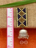 The Aztec Elegance - Statement Embroidered Jhumkas (Golden - Oxford Blue)