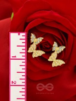 Binary Butterflies- Rhinestones and Pearls Studded Golden Earrings