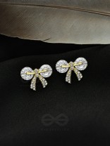 Radiant Ribbons- Gem Stones and Rhinestones Studded Golden Earrings 