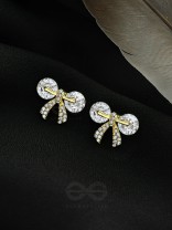 Radiant Ribbons- Gem Stones and Rhinestones Studded Golden Earrings 
