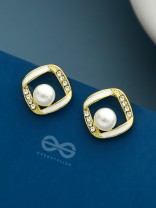 Sterling Droplets- White Enamelled Rhinestones Studded Pearl Earrings