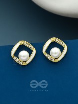 Sterling Droplets- White Enamelled Rhinestones Studded Pearl Earrings