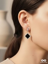 Stygian Squares- Gem Stone and Rhinestones Studded Black and Golden Earrings