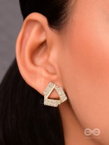 Twisted Triangles- Rhinestones Encrusted Golden Earrings