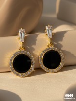Black Holes- Gem Stone and Rhinestones Studded Black and Golden Earrings