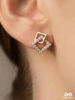 Snarled Squares- CZ Stones Studded Golden Earrings