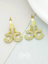 I 'C' You- Rhinestones Encrusted Golden Earrings