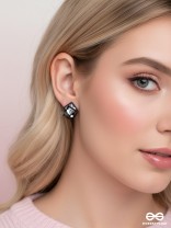 Muddled Frames- Black and White Solitaire Studded Earrings