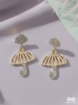 Rainy Day- CZ Stones Studded Golden Umbrella-Shaped Earrings