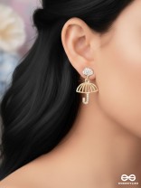 Rainy Day- CZ Stones Studded Golden Umbrella-Shaped Earrings