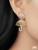 Rainy Day- CZ Stones Studded Golden Umbrella-Shaped Earrings