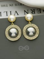 The Ashen Sun- Rhinestones Studded Grey and White Pearl Earrings