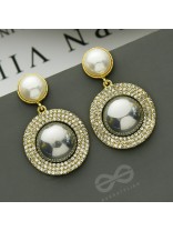 The Ashen Sun- Rhinestones Studded Grey and White Pearl Earrings