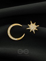 Ethereal Enchantment- Moon and Star Shaped Rhinestones Studded Golden Earrings