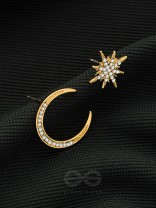Ethereal Enchantment- Moon and Star Shaped Rhinestones Studded Golden Earrings