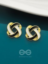 The Greyscale Galaxy- Black n White Enamelled Golden Earrings