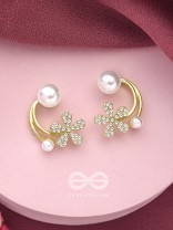 The Frosted Floret- Golden Rhinestones and Pearl Earrings